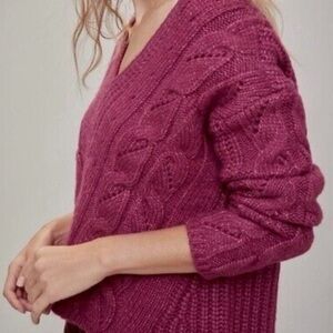 Hand Knitted Made in Italy Cozy Pink Cable Knit Sweater Sz S Women